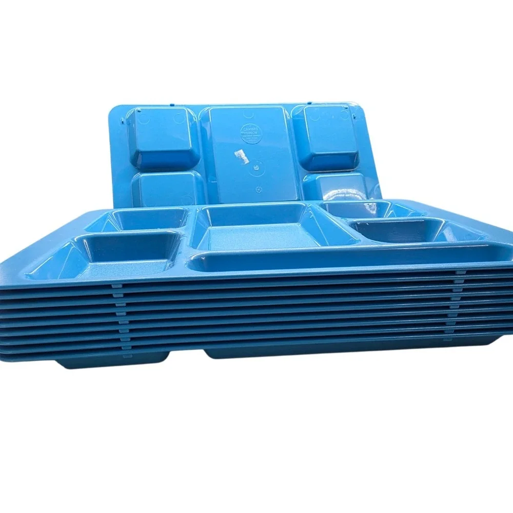 Lot of 10 Vintage Blue Cambro 1596CW 6-Compartment Cafeteria Lunch Trays
